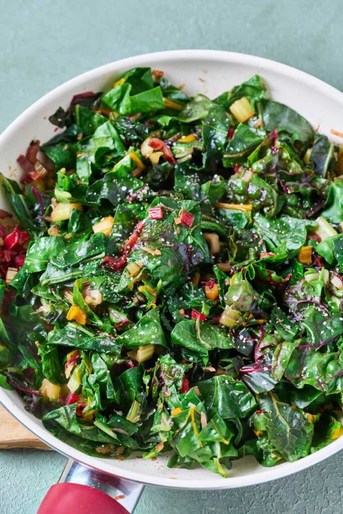 Cooked sauté chard in a skillet