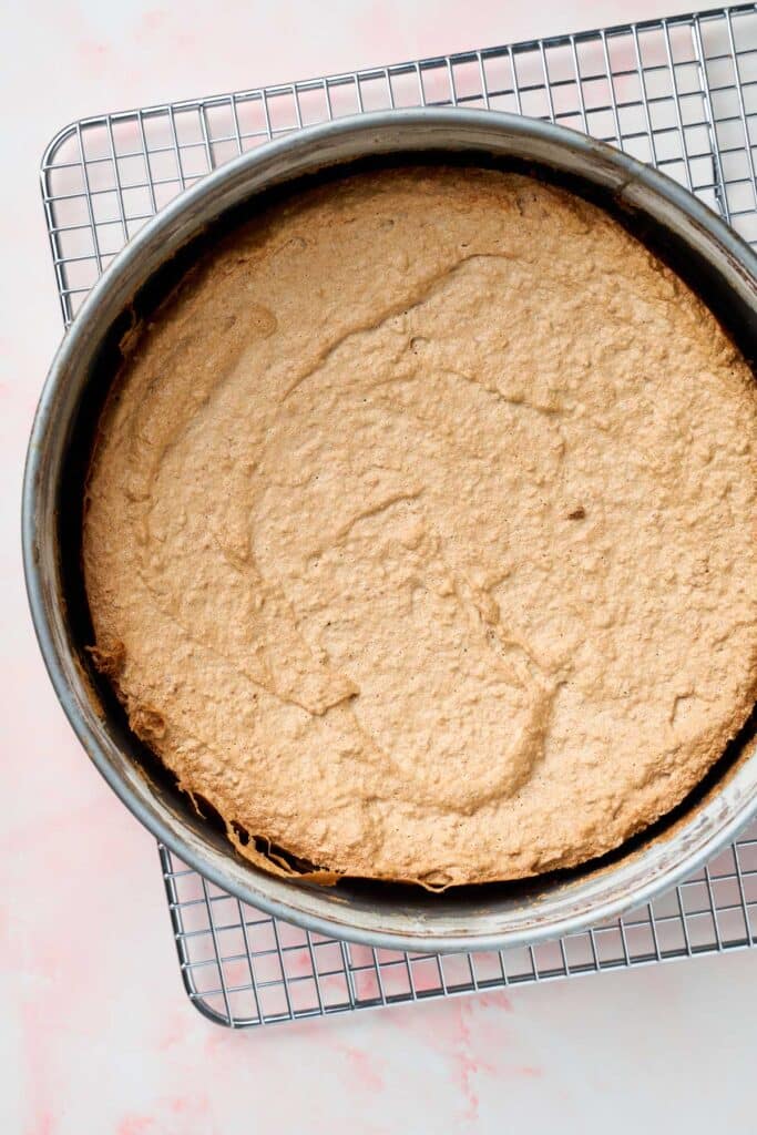 Light and golden brown baked mustachon meringue cake