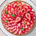 Top view of Mexican Strawberry Mostachon Cake or Strawberry meringue cake