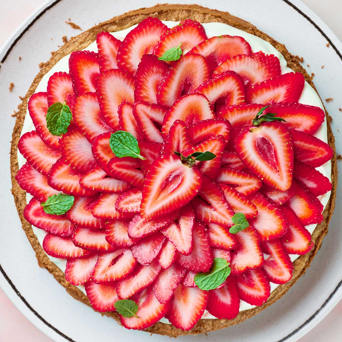 Top view of Mexican Strawberry Mostachon Cake or Strawberry meringue cake