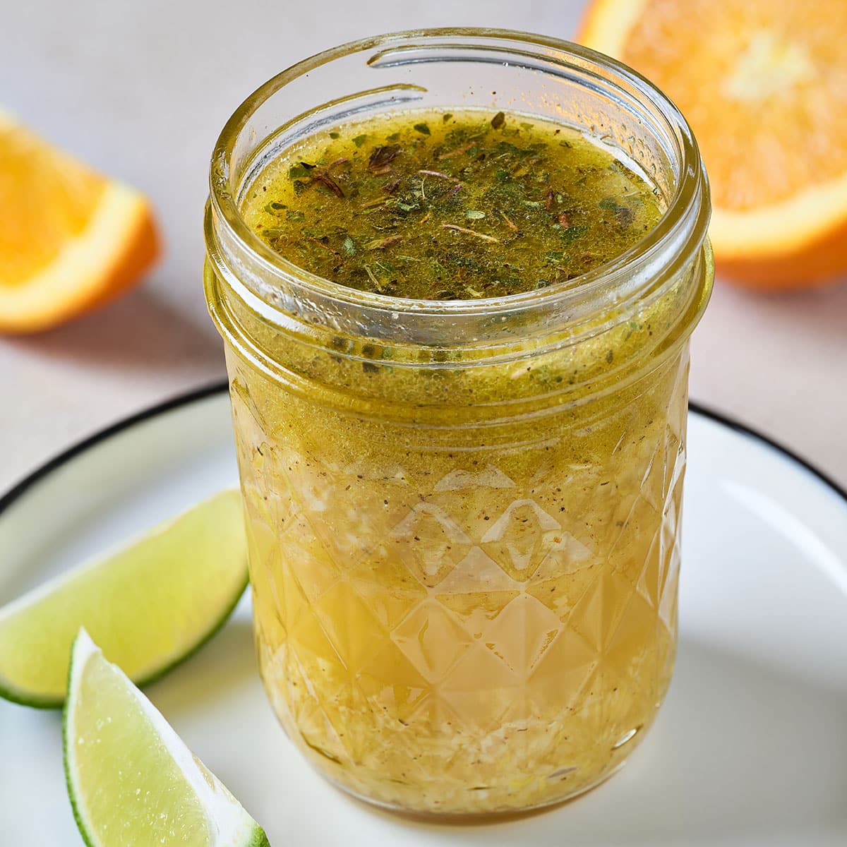 citrus Cuban Mojo sauce in a glass container