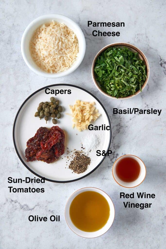 Ingredients to make sundried tomato vinaigrette