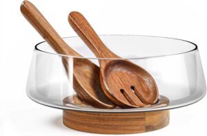 Acacia Wood and Glass Salad Bowl