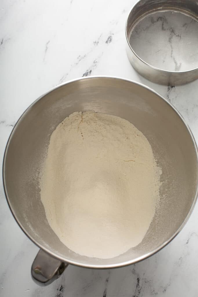 dry ingredients in a mixer