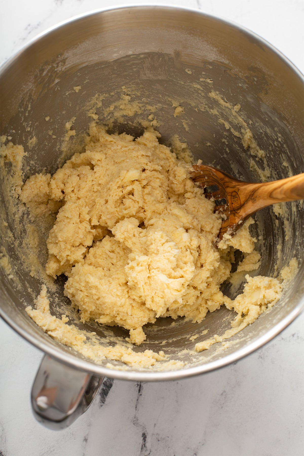 Biscuit dough in a mixer