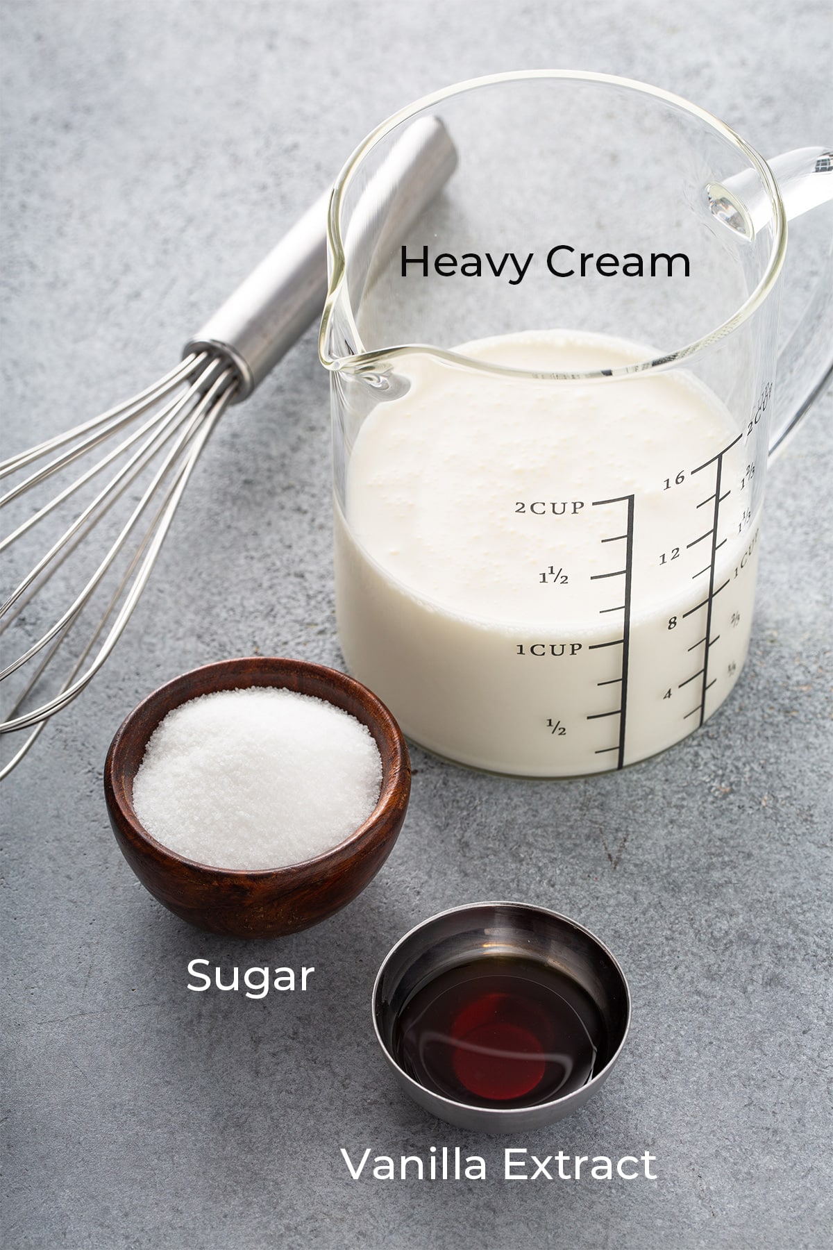 Three ingredients needed to make homemade whipped cream